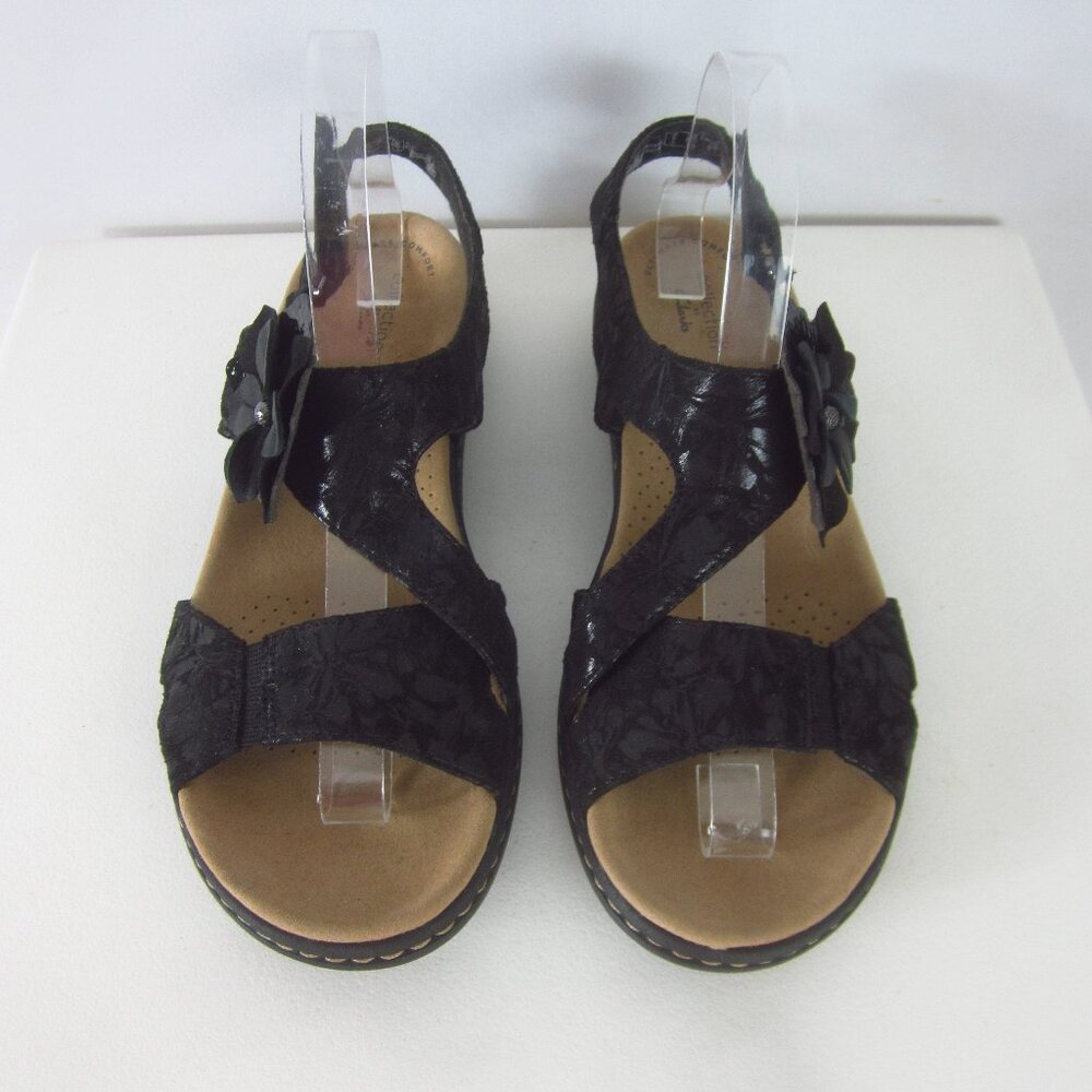 New Clarks Laurieann Bea Women 8.5 M Black Leather Floral Ankle Strap Sandals - Picture 7 of 15